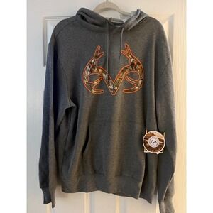 NWT Realtree Mens Pullover Hoodie Gray Camo Logo Size L